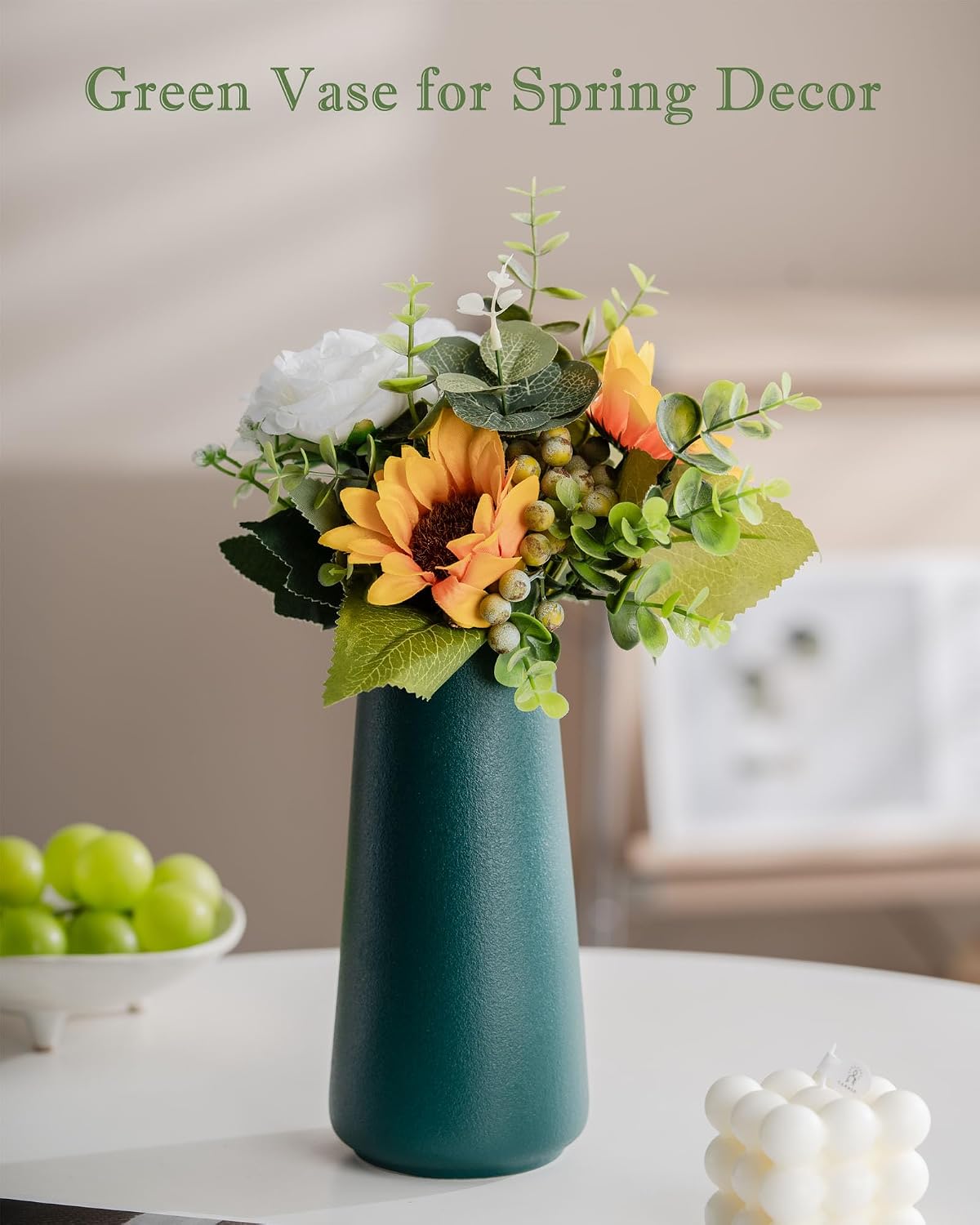 Simple Boho Ceramic Flower Vase for Home Decor (Green,Big)