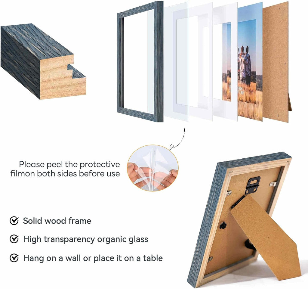 5x7 Picture Frame,Solid Wood,Display Pictures 3.5x5,4x6 with Mat or 5x7 Without Mat,Photo Frame for Wall Mounting or Tabletop (Grey,Set of 4)
