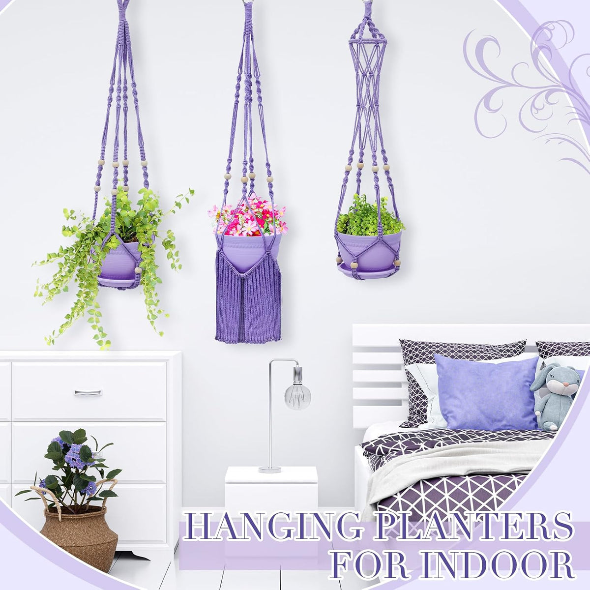 3 Pack Crochet Macrame Plant Hanger, Hanging Planters for Indoor Plants