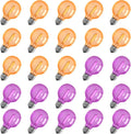 GOOTHY 25 Pack G40 LED Replacement Light Bulbs, Shatterproof Halloween G40 LED Orange Purple Globe Lights Bulbs for Outdoor String Lights Patio Party Decor, E12/C7 Candelabra Base, 2700K Warm White