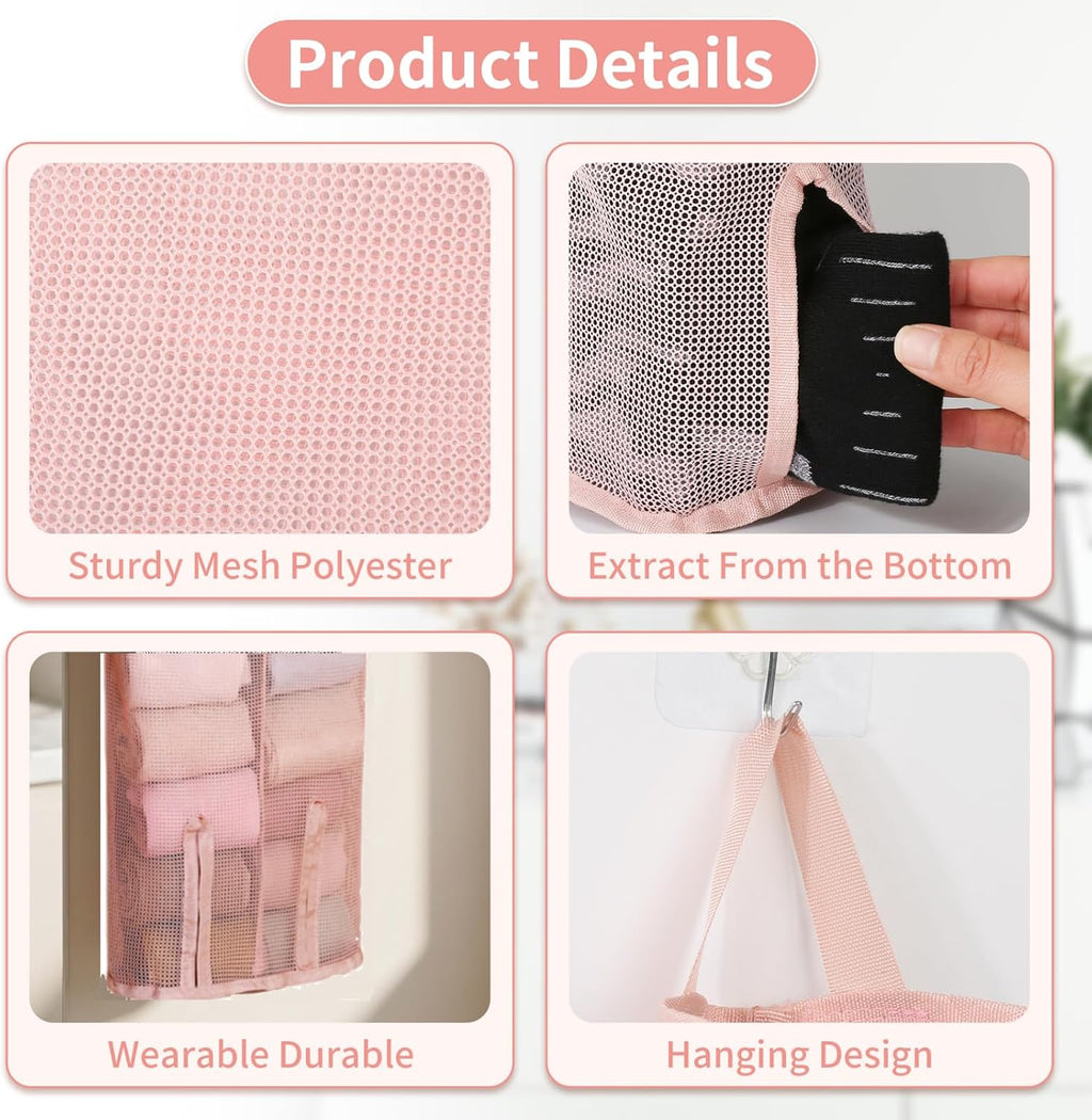 Hanging Sock Storage Bag,Sock Underwear OrganizerWall Mount Multifunctional Bag,Saver Kitchen Storage Holder,Hanging Closet Organizer,for Storing Socks Ties Plastic Bag 3PCS (Pink)