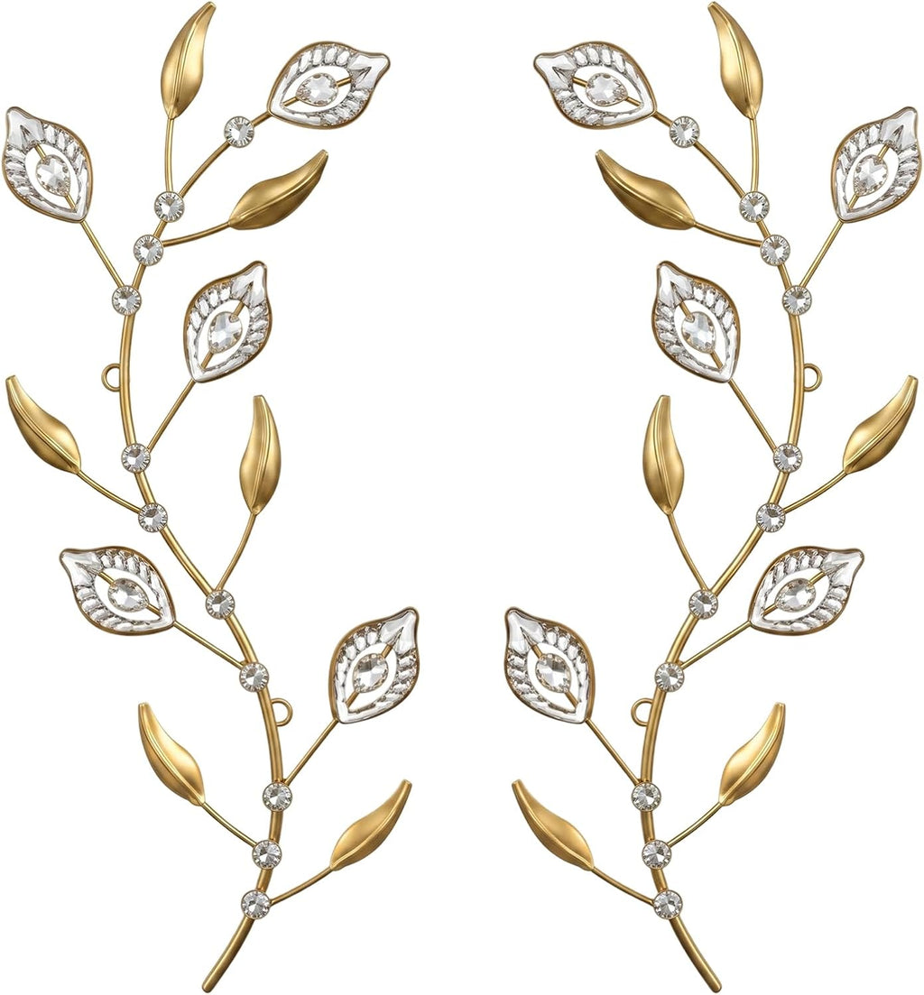 sxnzequnze 2 Set Metal Tree Leaf Wall Art for Home Decor Living Room Bedroom Dining Room Bling Rhinestone, 3D, Iron Branch Hanging Leaf Sculpture Art Pieces -Gold 16.5in*6.7in