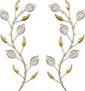 sxnzequnze 2 Set Metal Tree Leaf Wall Art for Home Decor Living Room Bedroom Dining Room Bling Rhinestone, 3D, Iron Branch Hanging Leaf Sculpture Art Pieces -Gold 16.5in*6.7in