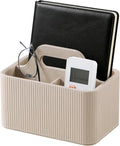 Ribbed Portable Remote Control Holder, PU Leather Desk Organizer