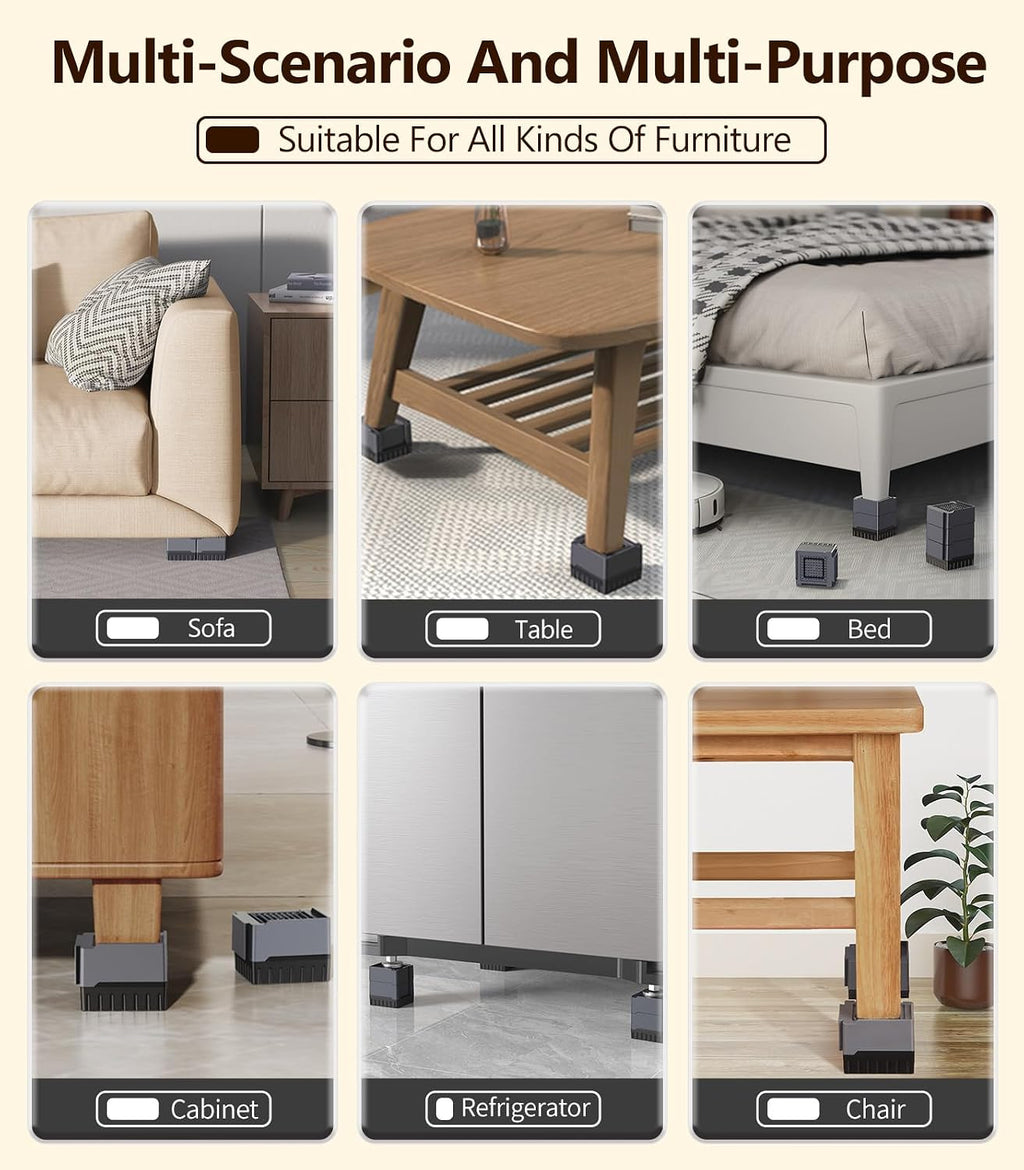 Bed Risers & Furniture Risers Heavy Duty 1000lbs, 4-Pack（Gray）