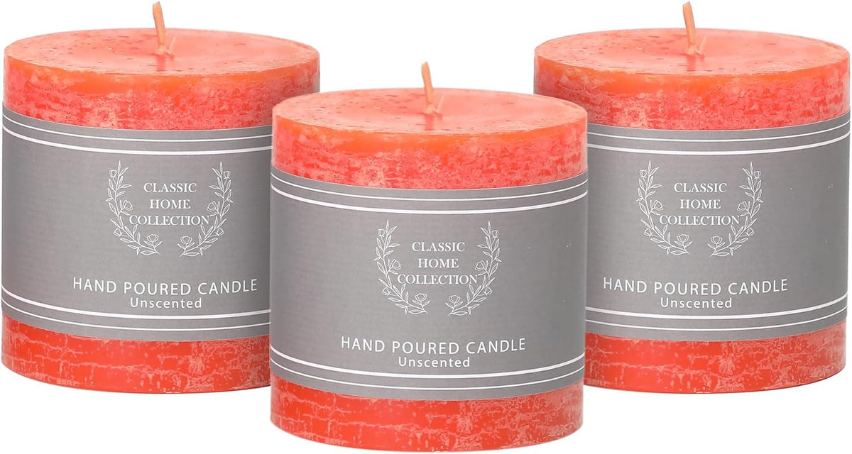 Orange Pillar Candles, 3x3 Inch Fall Pillar Candles Set of 3