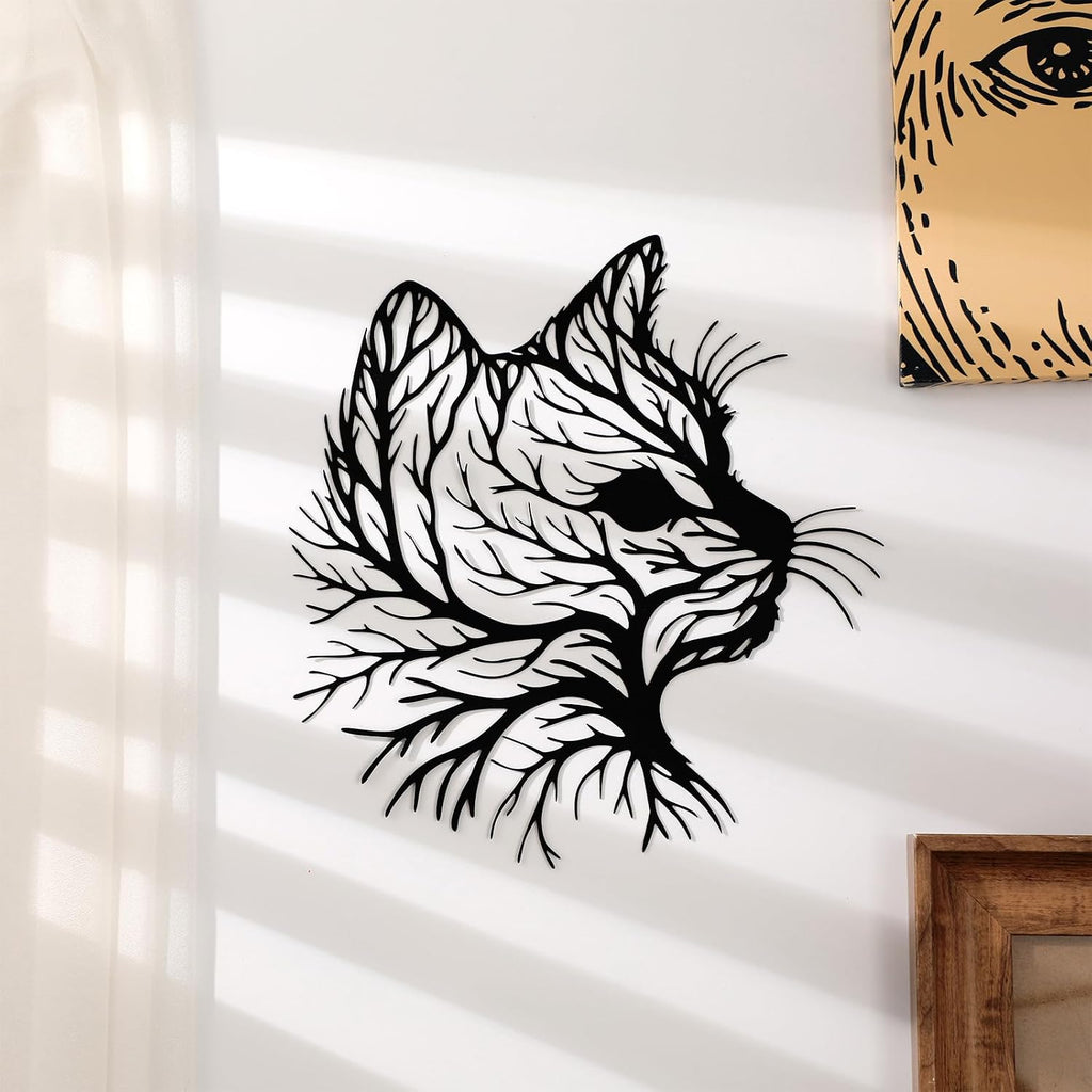 Otoolling Cat Tree Wall Art Silhouette Black Cat Wall Decor Metal Geometric Animal Art for Living Room Above TV Home Decoration, 10.2 x 10 Inch(Classic)