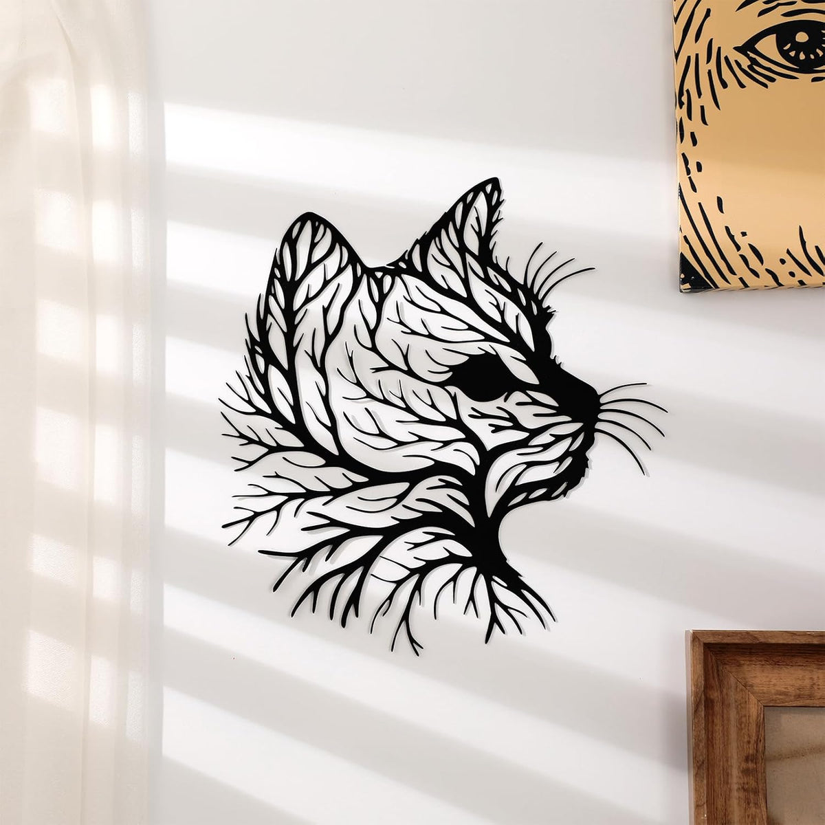 Otoolling Cat Tree Wall Art Silhouette Black Cat Wall Decor Metal Geometric Animal Art for Living Room Above TV Home Decoration, 10.2 x 10 Inch(Classic)