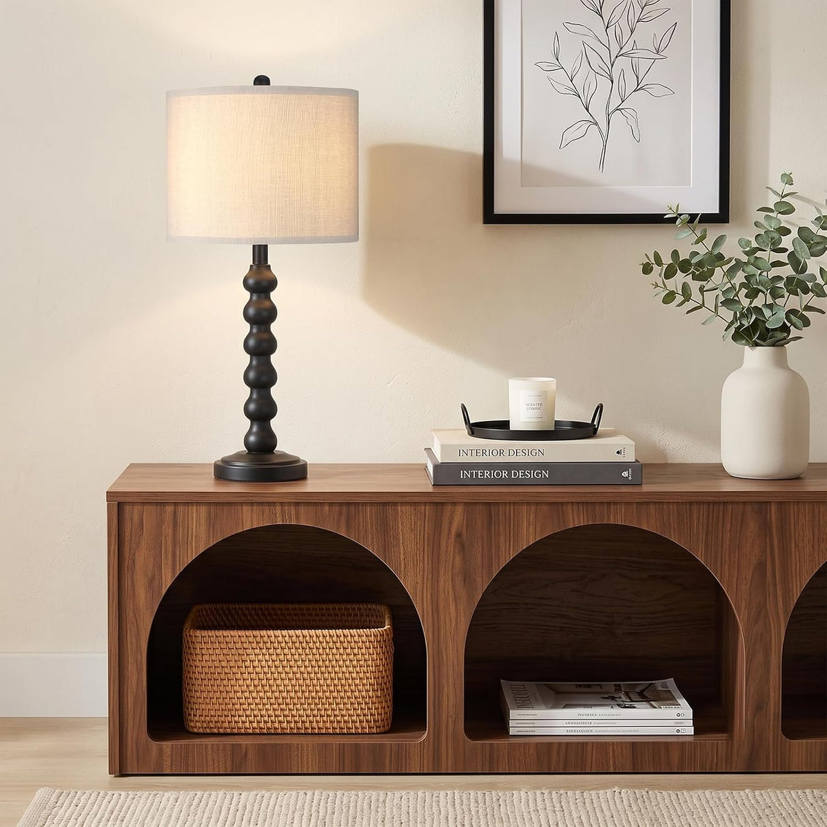 Lovlast 27" Farmhouse Modern Black Table Lamp for Living Room Bedroom