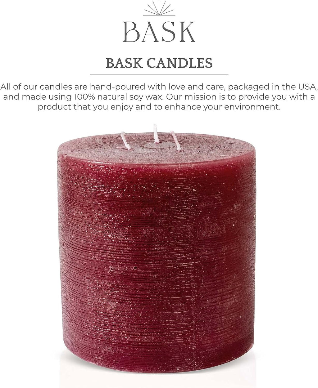 Bask Large Mottled Pillar Candles - Unscented - 6-Inch Diameter for Extra-Wide Holders - 3-Wick Candles for Home and Events - Burgundy