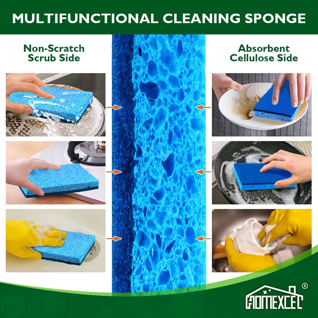 HOMEXCEL Extra Large Sponges Kitchen 6PK, Non-Scratch Sponge for Cleaning