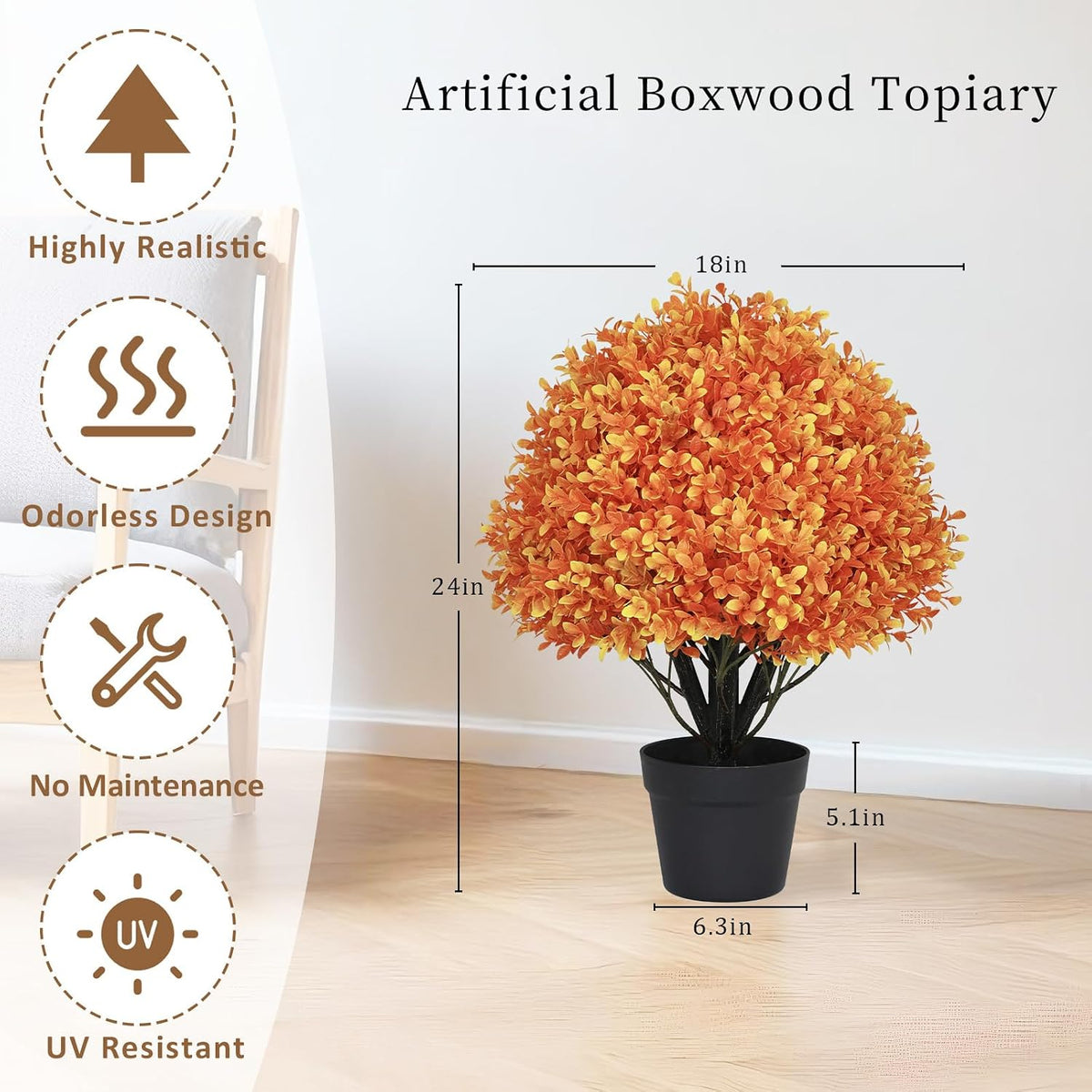 24" Artificial Boxwood Ball Plants Outdoor, Fall Topiary Trees