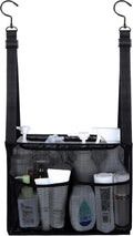 4 Storage Pockets Adjustable Hanging Mesh Bathroom Bag, Shower Caddy College with Hooks, Applied to College Dorm Rooms, Gym, Swimming and RV Travel (Black)