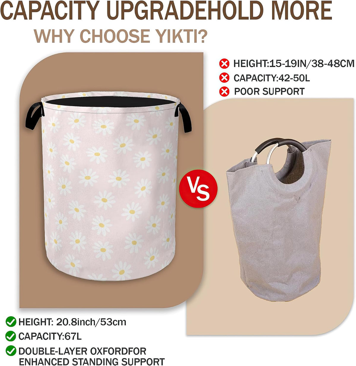 Pink Daisy Flower Laundry Hamper,Spring Floral Clothes Hamper for Laundry,Waterproof Oxford Toy Storage Collapsible Hampers for Bedroom, Dorm Room,Bathroom,16x20 Inch