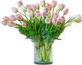DUYONE 40pcs Artificial Tulips Flowers, Latex Bouquet,Fake Tulips for Office Wedding Party Home Kitchen Garden Decoration-B Peach Pink Set