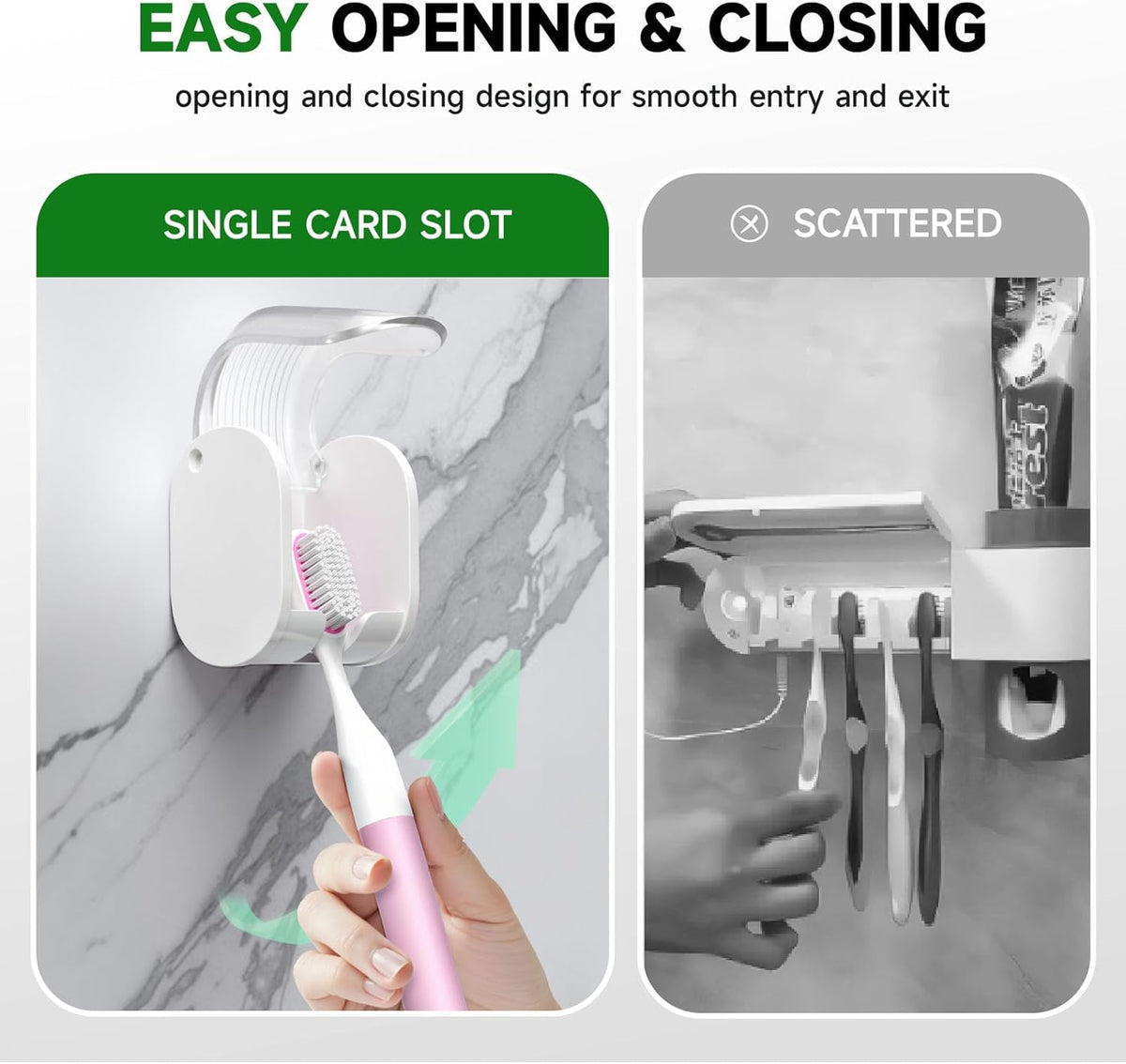 2 Pcs Toothbrush Holders Wall Mounted, Single Slot Design, Shower Self Adhesive Wall Mounted Toothbrush Holder with Cover, Waterproof and Dustproof, Suitable for Bathroom, Family, Travel (Transparent)