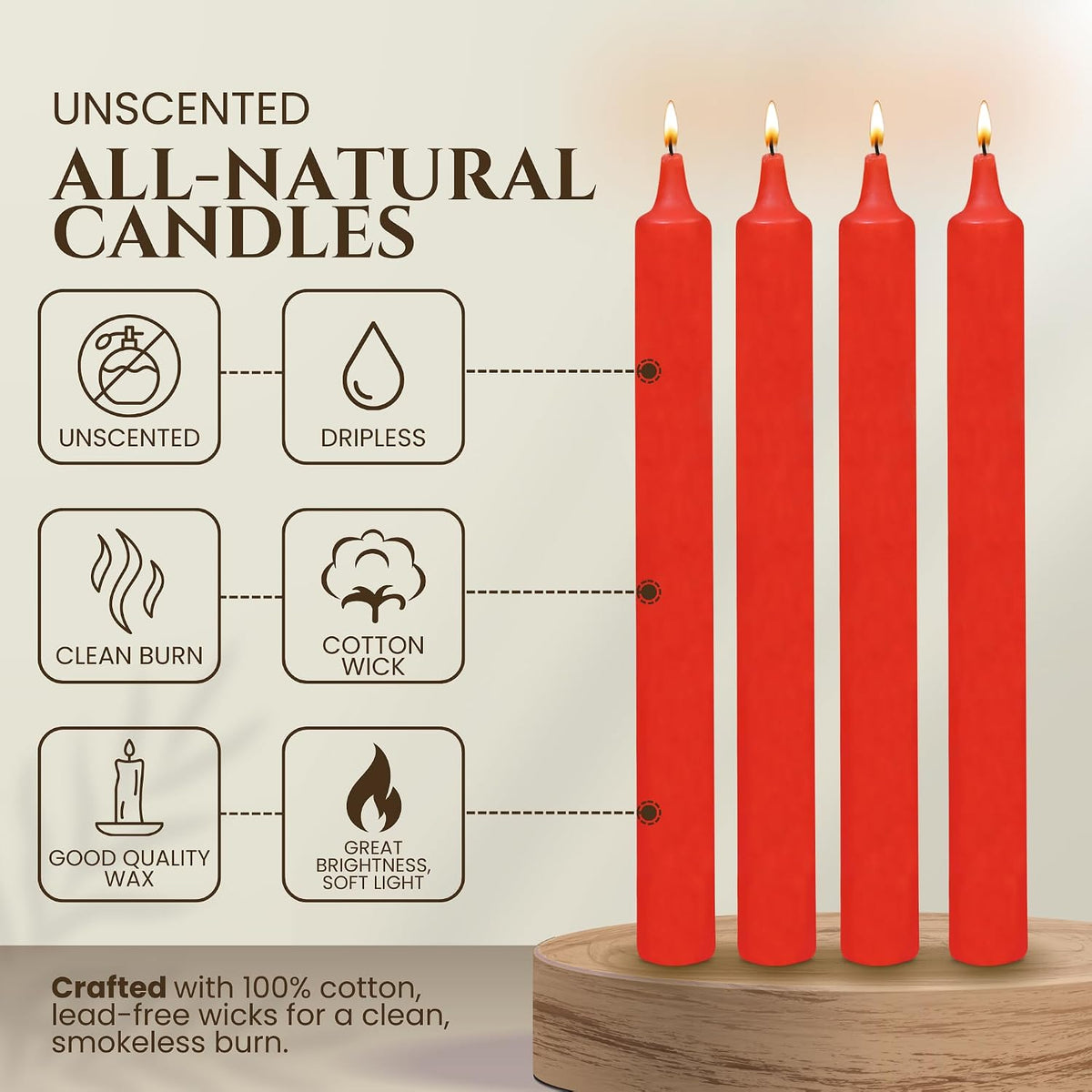 Axiom Candles | 10 Inch Dripless | Straight, Reddish, Pack of 10