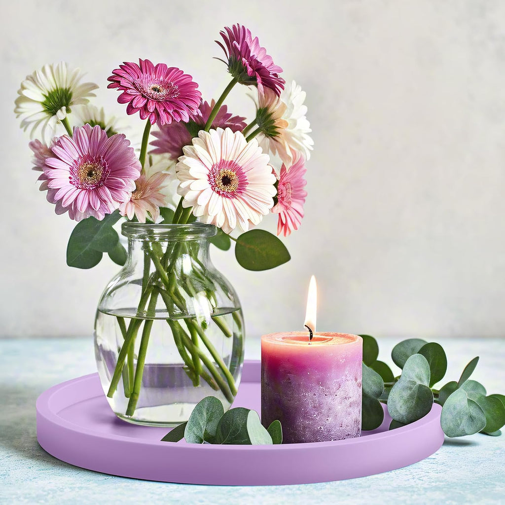 NiHome Silicone Bathroom Vanity Tray Round Perfume Organizer 8.35in Purple