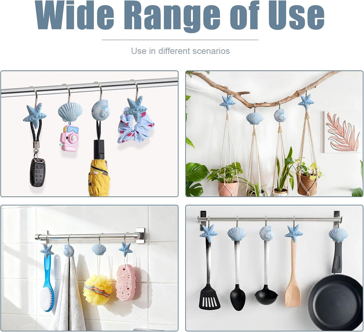 Seashell Decorative Shower Curtain Hooks, Fashion Shower Curtain Rings, Ocean Shower Curtain Hangers, 12PCS Shower Hooks for Shower Curtain, Bathroom, Bedroom, Living Room, Home Decor