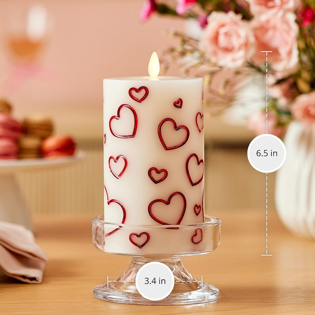 Luminara Debossed Hearts Pillar Candle Metallic Red - Patented Flickering Flameless Technology - Valentine's Day Collection - Remote Ready - 6.5"