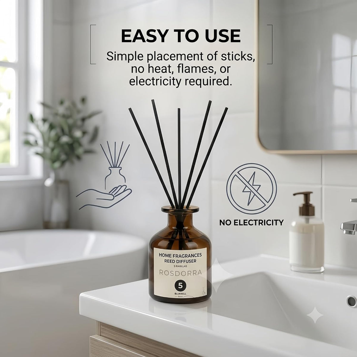 Reed Diffuser for Bathroom 5oz, Bluebell Floral Scent
