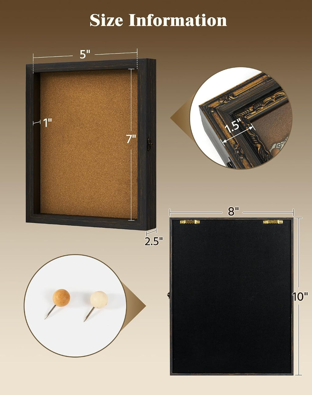 Vintage 8x10 Flowers Shadow Box Display Case,Black Gold
