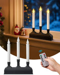SURAIELEC Christmas Battery Window Candles, Remote 3-Light Candolier Window Candle, Flameless 3000K LED Candles, 1.9" Narrow Base, Chritmas Window Candle for Window, Mantel, Dinning Table, 1-Pack