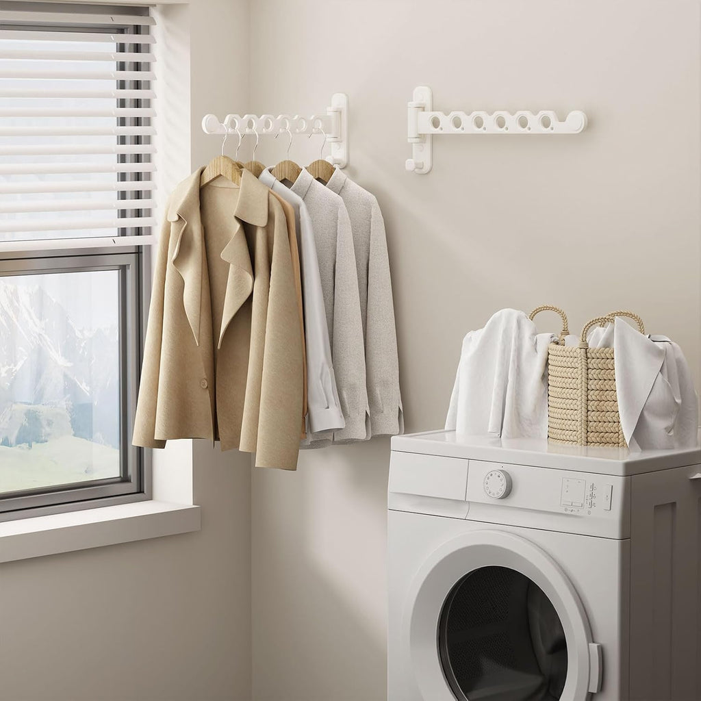 Wall Mounted Clothes Hanger Rack Foldable for Laundry Drying Rack White