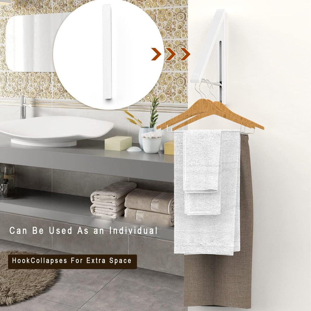 Folding Clothes Hanger Wall Mounted Retractable Clothes Rack, Aluminum, Easy Installation, White
