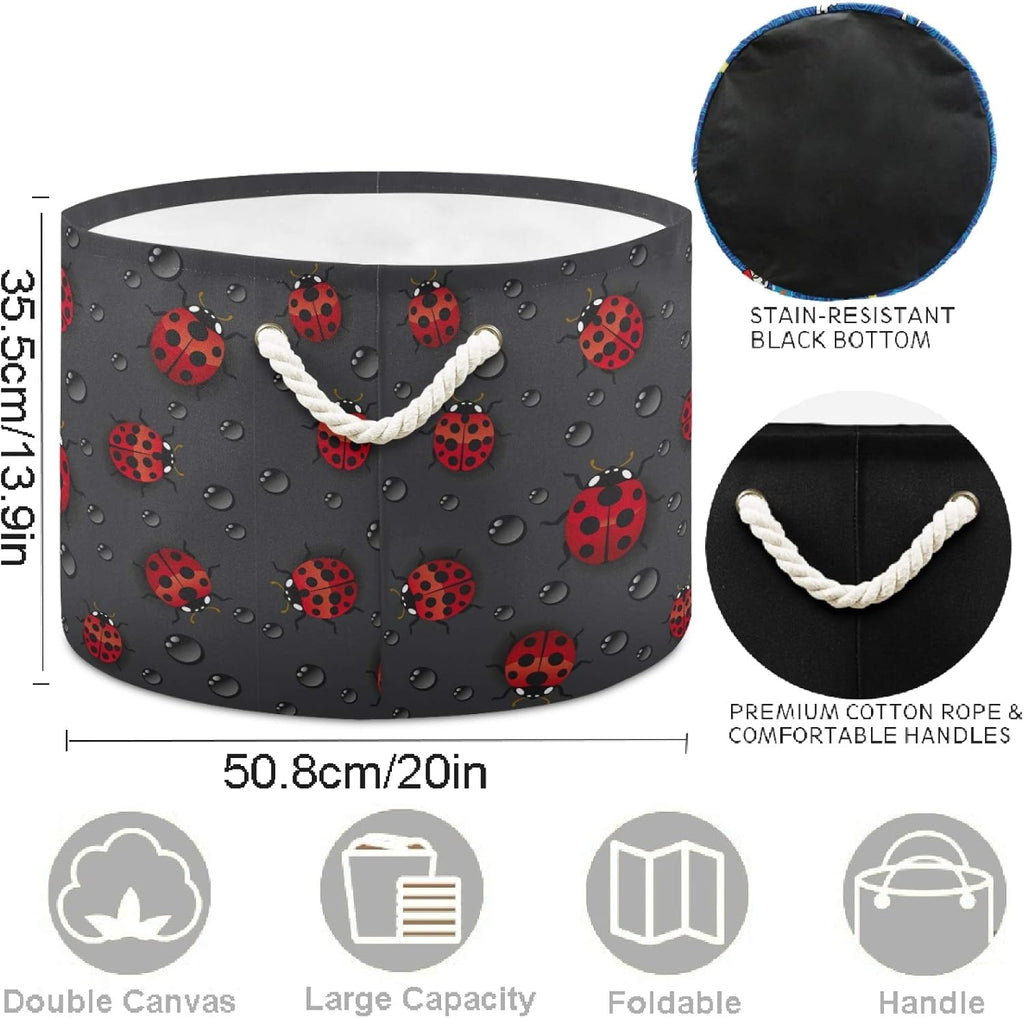 visesunny Cute Ladybug Pattern Laundry Baskets Fabric Storage Bin Storage Box Collapsible Storage Basket Toy Clothes Shelves Basket for Bathroom,Bedroom,Nursery,Closet,Office