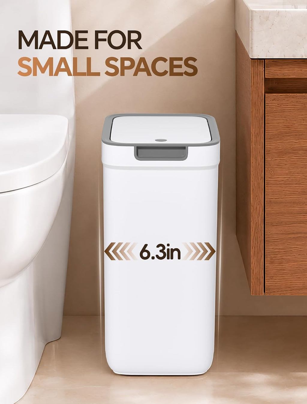 Small Bathroom Trash Can with Lid, Dog Proof, 2.5 Gal