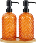 12Oz Glass Soap Dispenser with 304 Black Rustproof Stainless-Steel Pump, Refillable Glass Soap Dispenser for Kitchen, Bathroom, Farmhouse (2pack& Tray)