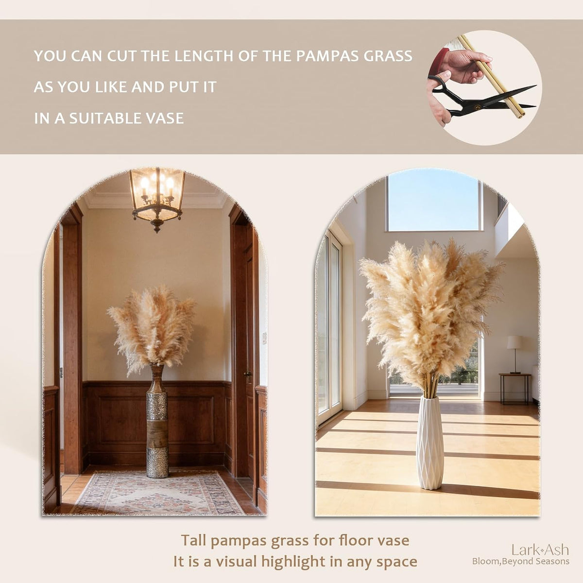 55inch 10pcs Dried Pampas Grass Decor Tall-Tall Pampas Grass for Floor Vase,Brown Large Pompas Grass Floral-Long Fluffy Pompas Grass for Living Room,Corner,Farmhouse,Wedding and Boho Home Decor