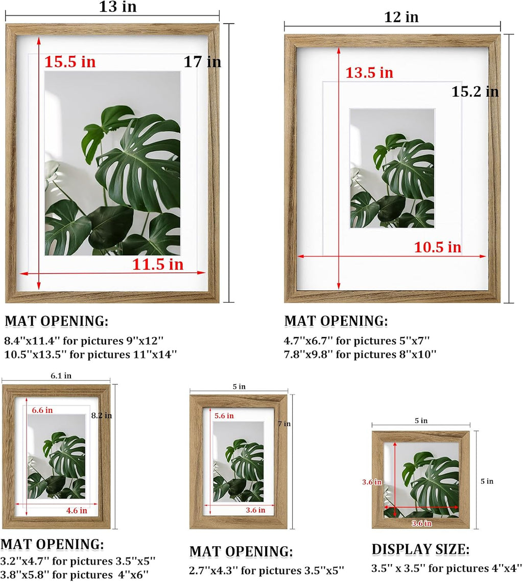 Egofine Picture Frame Set - 10 Assorted Sizes, Collage Wall Decor with 12x16, 11x14, 5x7, 4x6, 4x4 Frames for Wall & Tabletop, Solid Wood, Plexiglass Cover, Carbonized Brown