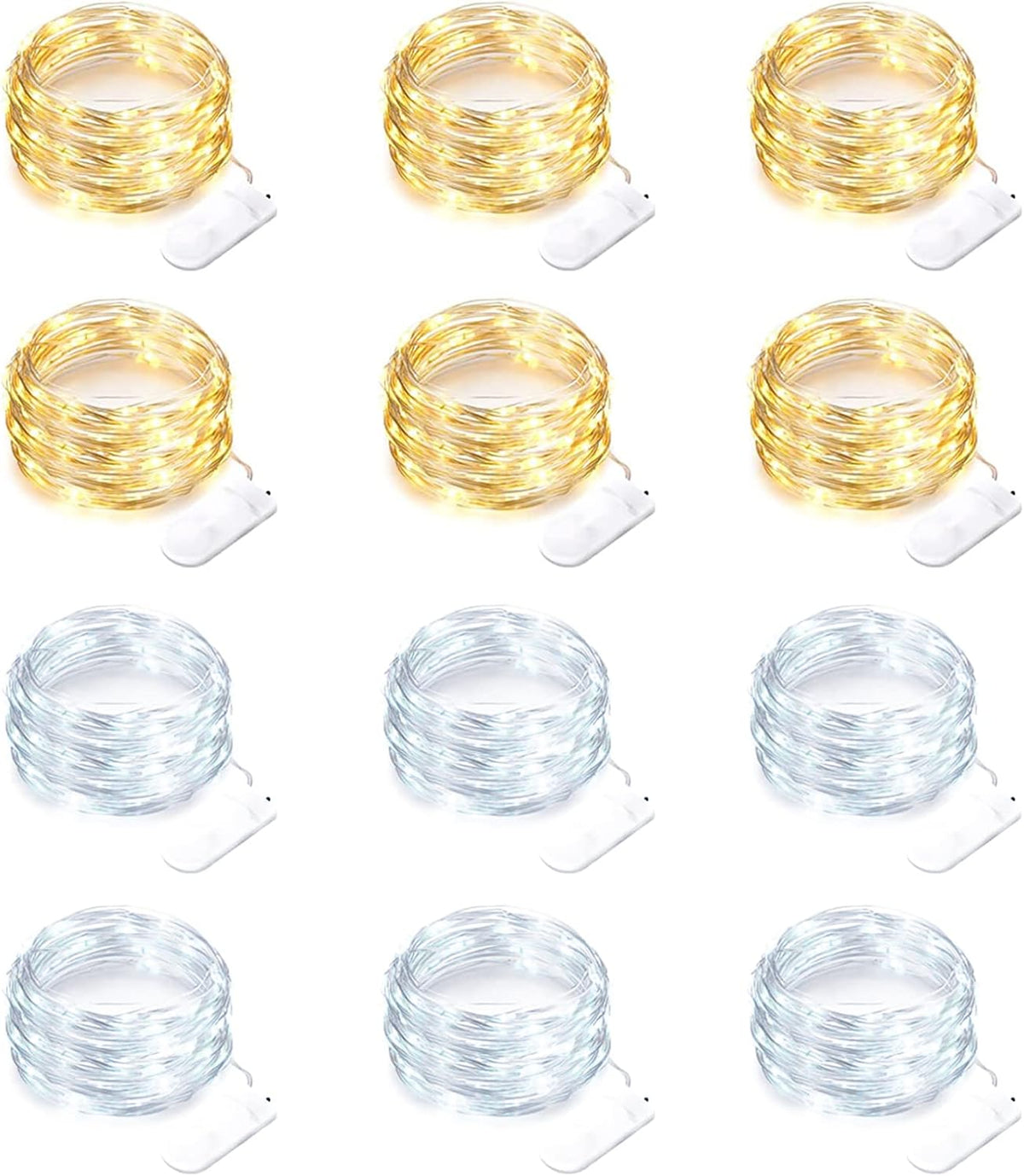 Yiaht 12 Pack Fairy Lights Battery Operated String Lights 7 Feet 20 Led Waterproof Christmas Lights Silver Wire Firefly Starry Moon Lights for Bedroom DIY Party WW+WT