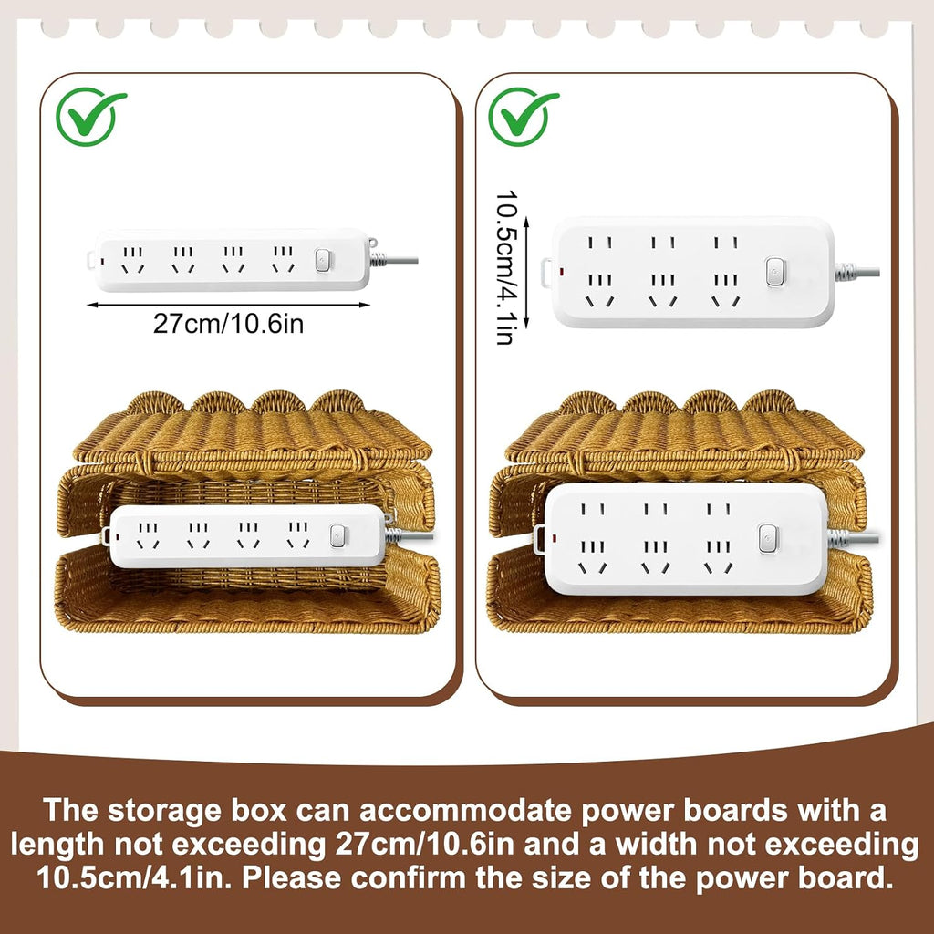 Scalloped Edge Handmade Cable Management Box, Elegant Plastic Rattan Cable Organizer, 2 Open Slots Sturdy Cord Hider Box, Under Desk Cord Organizer for Home TV Wires Computer Router USB Hub Strips