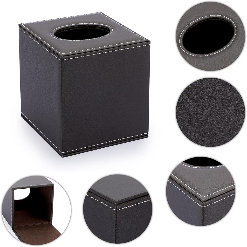 Sumnacon Square Tissue Box Cover,Magnetic Bottom PU Tissue Box Holder,Brown