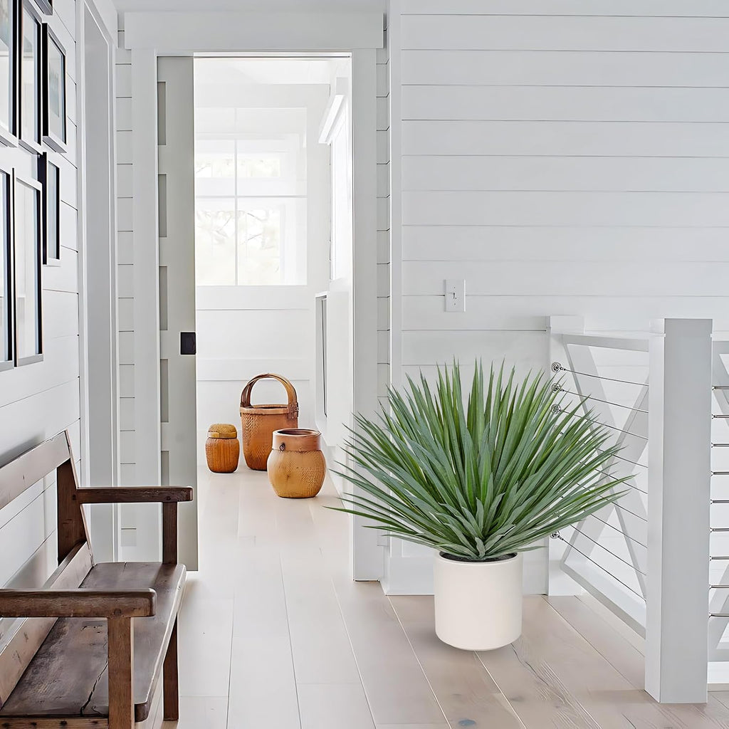 Briful Large Agave Plant Artificial in Resin White Pot, 26.3in Outdoor Fake Agave Plant Realistic Artificial Agave Cactus for Indoor Home Office Garden Front Patio Decor