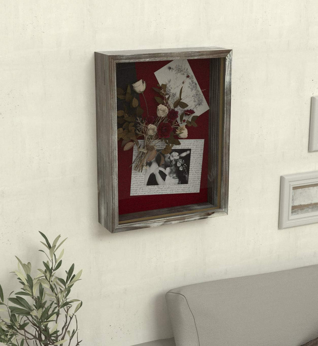 J JACKCUBE DESIGN Shadow Box Display Case 12.59"X 16.53" Memory Box Rustic Wood Frame with Linen Back Gifts Keepsakes Storage for Picture Medal Post-Card -MK577A (Large)