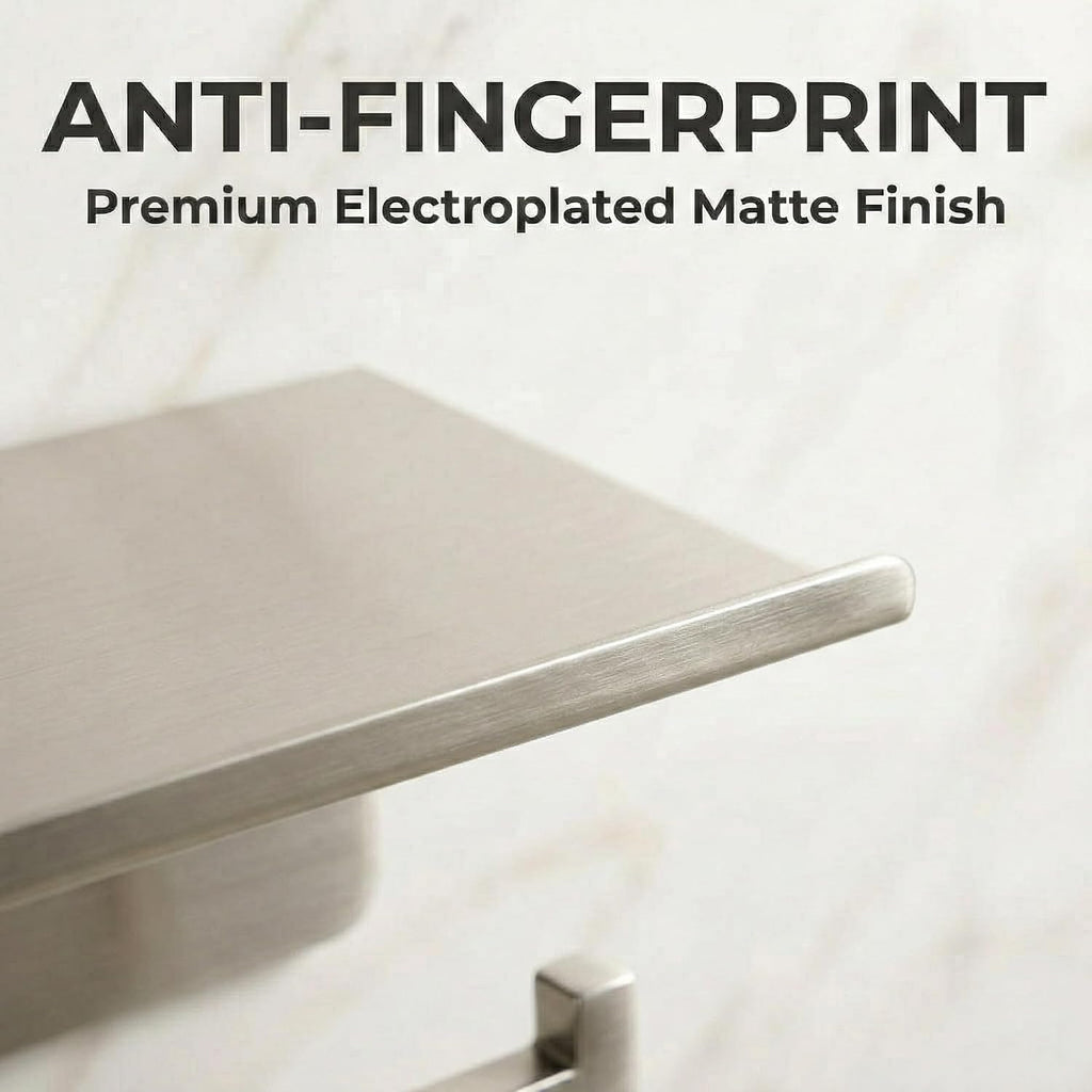 Toilet Paper Holder with Phone Shelf, Brushed Nickel