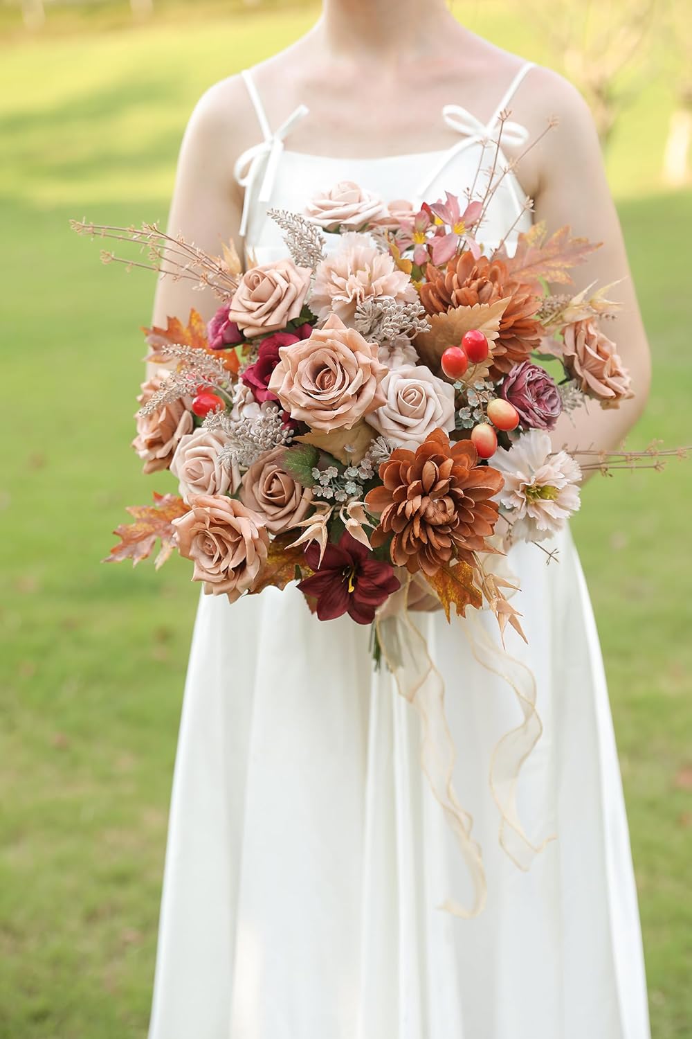 rongflower Artificial Flowers Combo Box Set Dusty Coffee Color Flower Leaf with Stems for DIY Wedding Bouquets Centerpieces Baby Shower Party Home Decorations