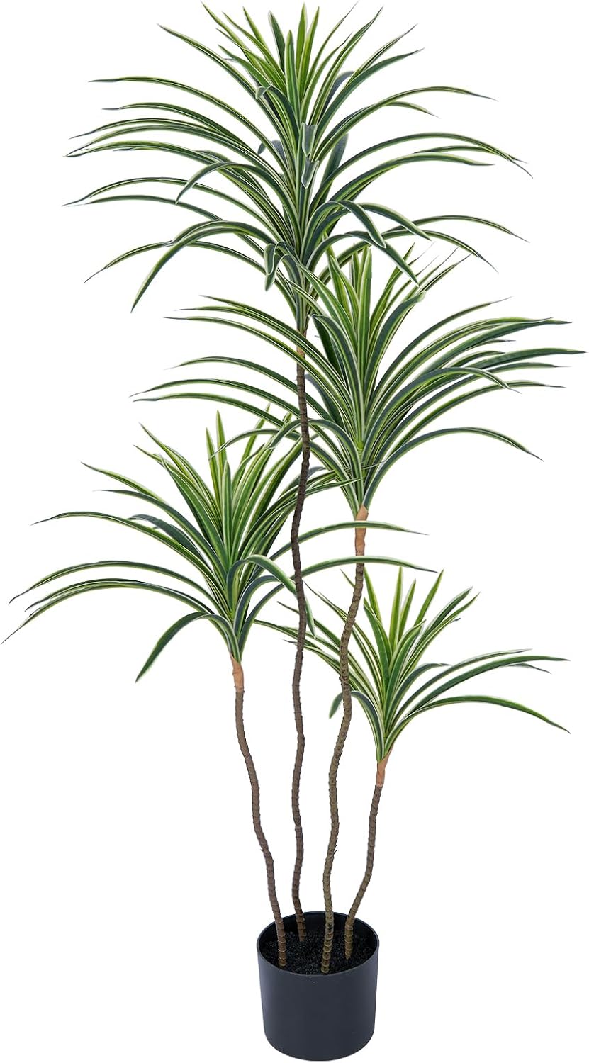YEPDIN Artificial Dracaena Plants Indoor, 4 ft Faux Tropical Floor Plants Indoor, Tall Fake Yucca Silk Tree in Pot, Artificial Trees for Home Office Decor Indoor Outdoor Housewarming Gift