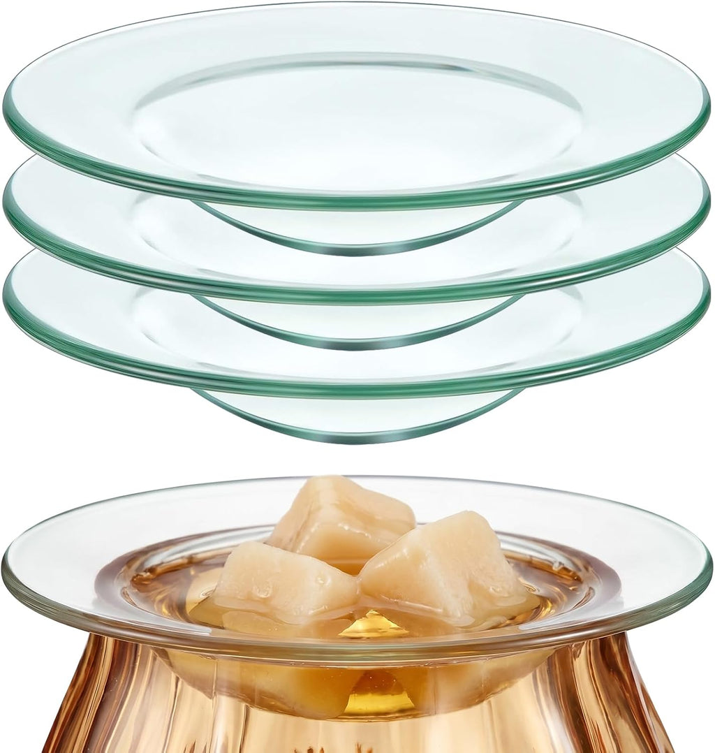 Patelai 3 Pieces Replacement Wax Warmer Dish, 4.5 Inches Round Glass Plate