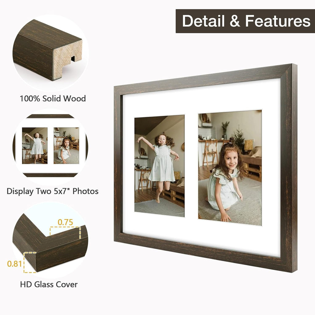 Golden State Art 11x14 Dark Brown Wood Frame - for Two 5x7 Pictures, 1 Pack