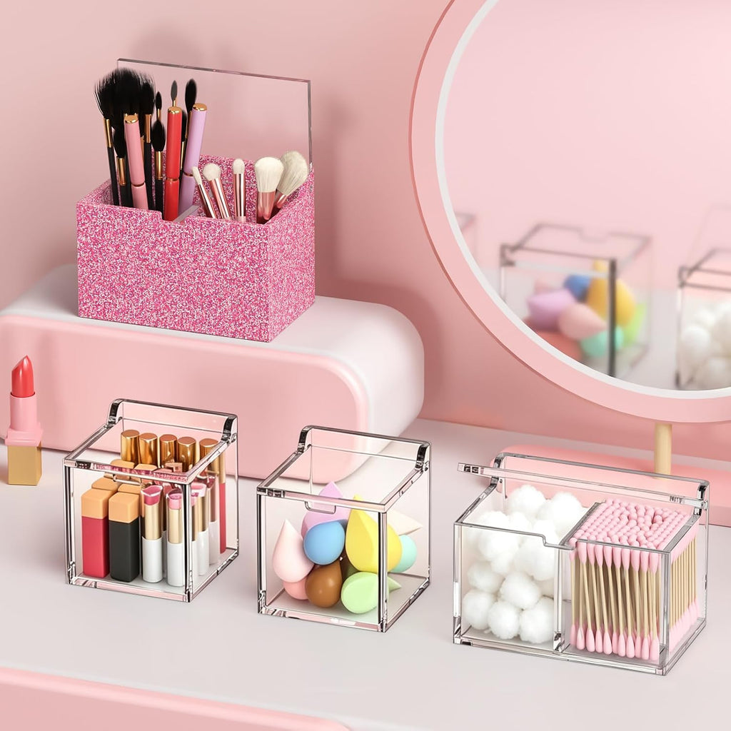 Acrylic Qtip Holder, Cotton Swab Dispenser Apothecary Jar Vanity Organizer