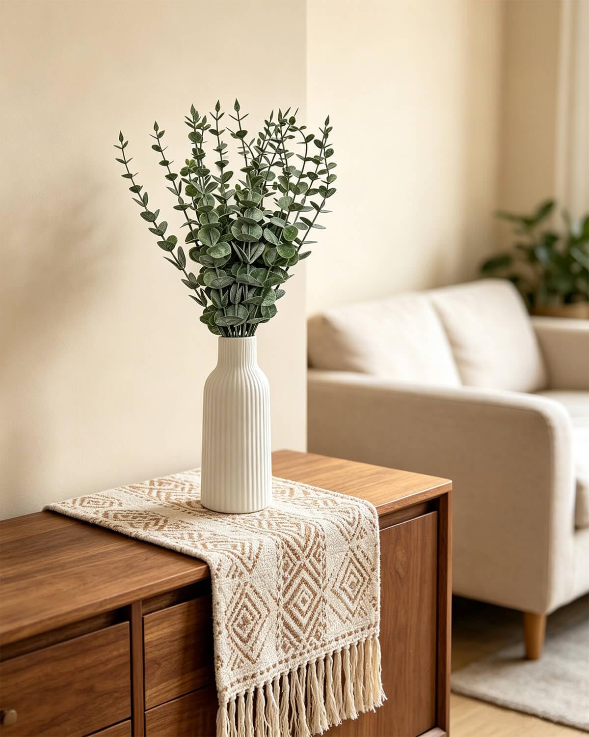 Faux Eucalyptus Stems in Ceramic Vase for Bathroom Counter Decor Artificial Eucalyptus Stems Decor for Coffee Table Fake Greenery Plants for Farmhouse Dining Table Centerpiece