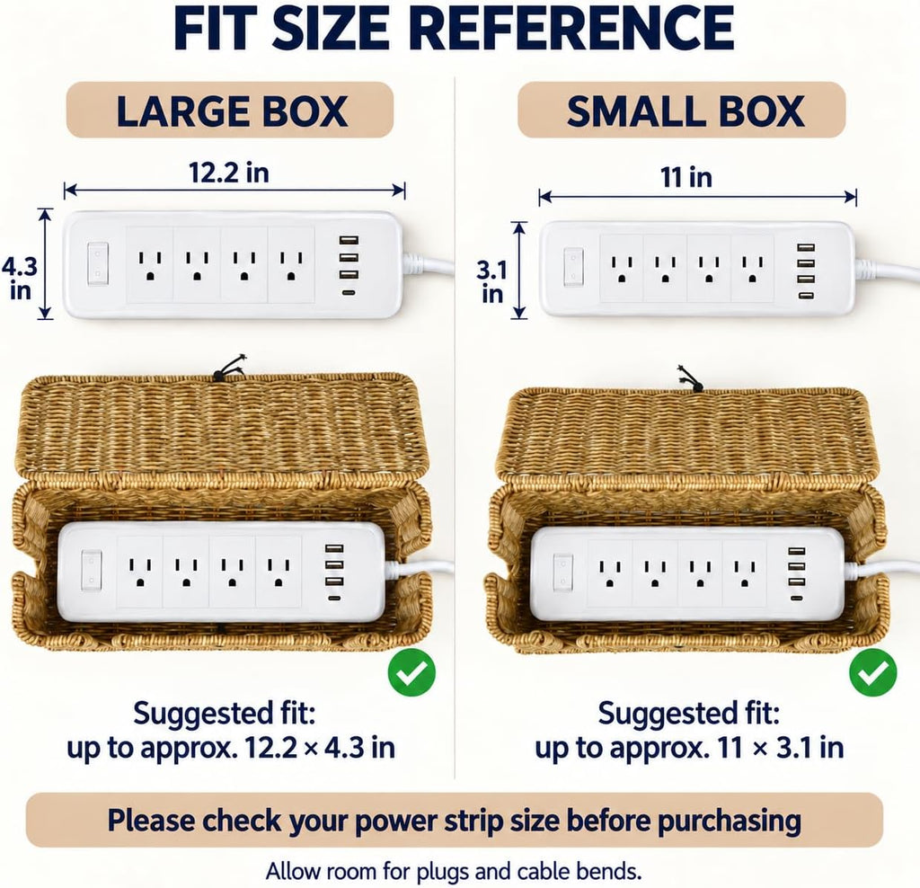 Cable Management Box, 2 Pack Cord Organizer Box, Hider for Power Strips