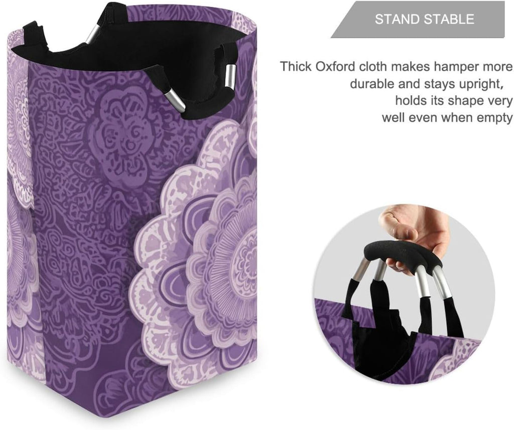 Nander Laundry Basket Purple Mandala Boho Large Hamper Foldable Bag for Dirty Clothes Organizer Laundry Bag Picnic Baskets Print Toy Gift Organizer