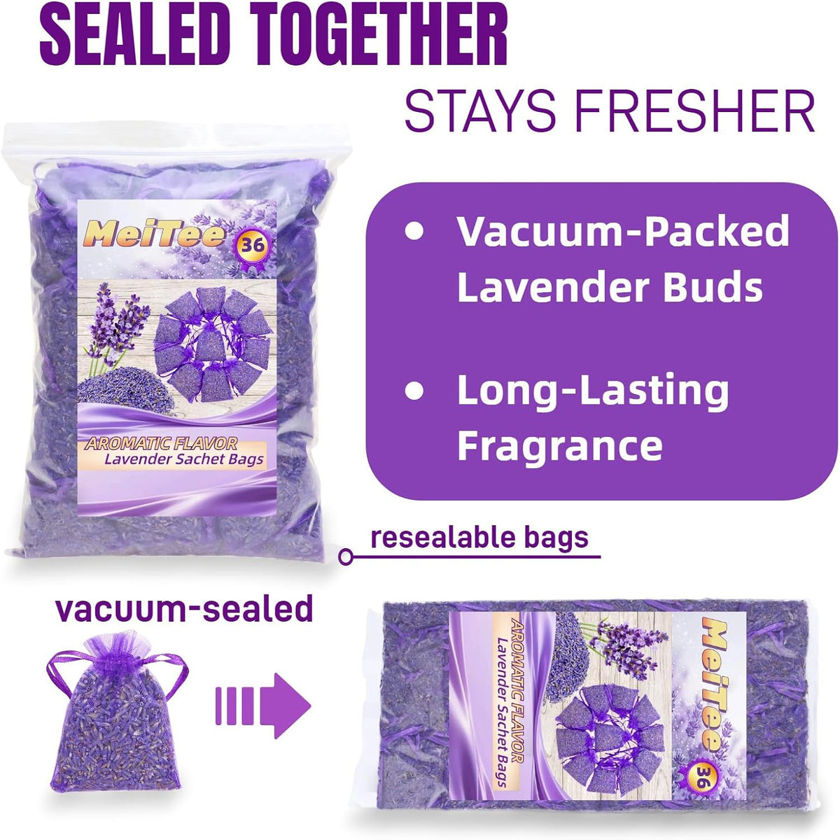 36 Pack Lavender Sachet Bags, Strong French Lavender Aroma for Home