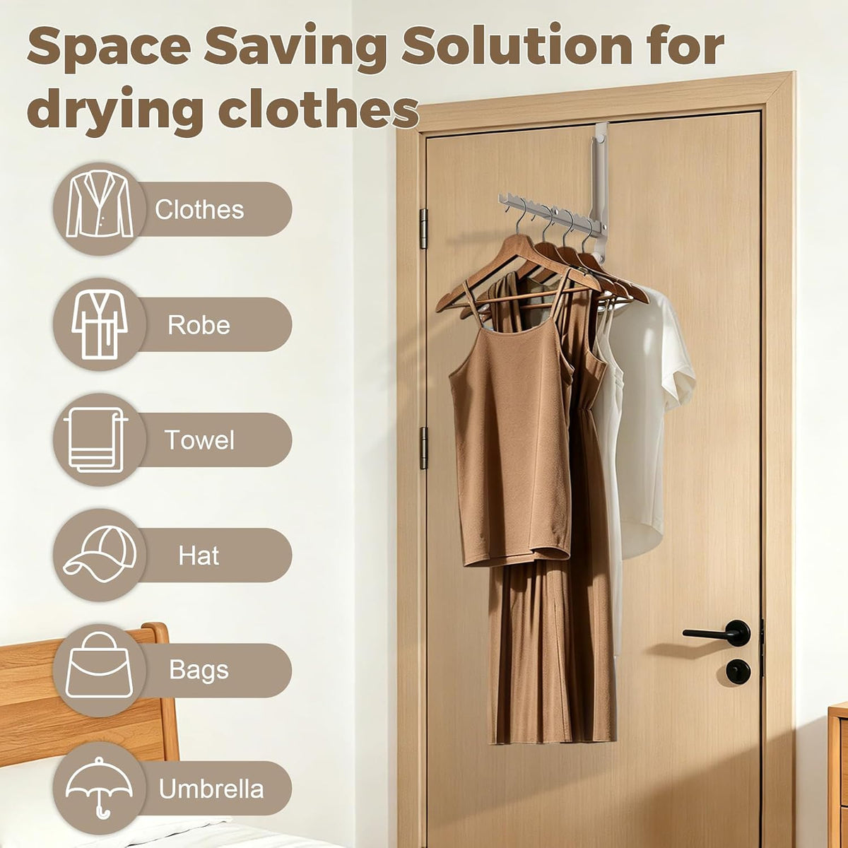 Over The Door Hooks for Clothes Hanger,Foldable Over The Door Clothes Drying Rack Collapsible,Space Saving Drying Rack Clothes for Dorm Laundry Room Bathroom Closets